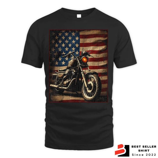 Motorcycle Usa Flag Retro Biker Motorcycles Shirt