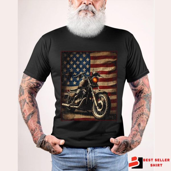 Motorcycle Usa Flag Retro Biker Motorcycles Shirt